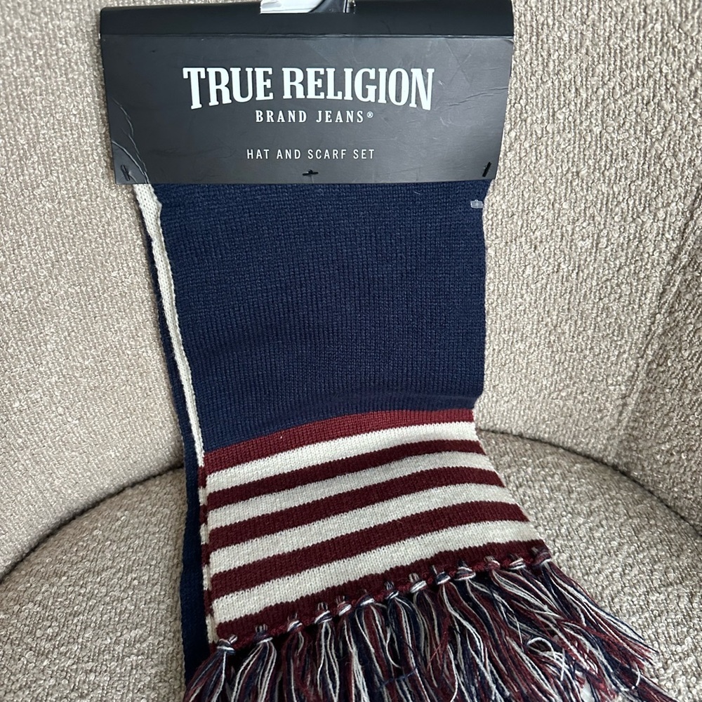 True Religion Navy and Burgundy Scarf